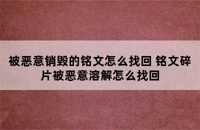 被恶意销毁的铭文怎么找回 铭文碎片被恶意溶解怎么找回